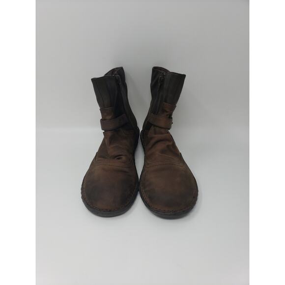 Tara M TMB1016 Brown Leather Buckle Side Zip Flat Low Boots Women's US 7.5 - Picture 2 of 8